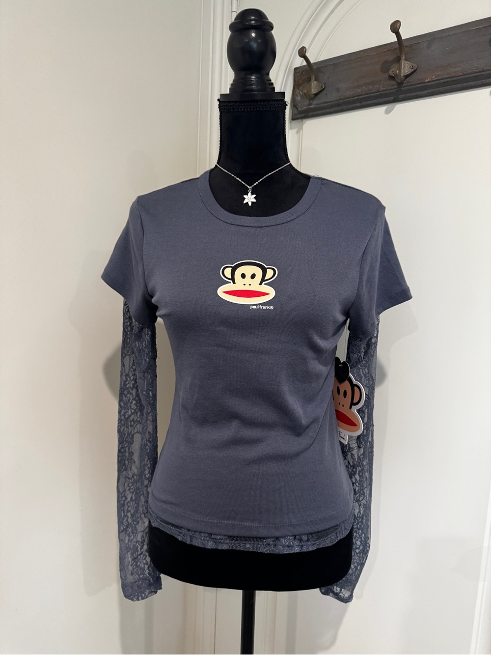 Paul Frank Gray Short-Sleeve Tee with Lace Long Sleeves - Picture 2 of 4